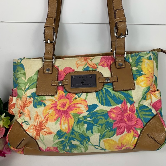 Caribbean Joe Island Supply Company Floral Printed Canvas Vacation Cruise Tote - Picture 2 of 8